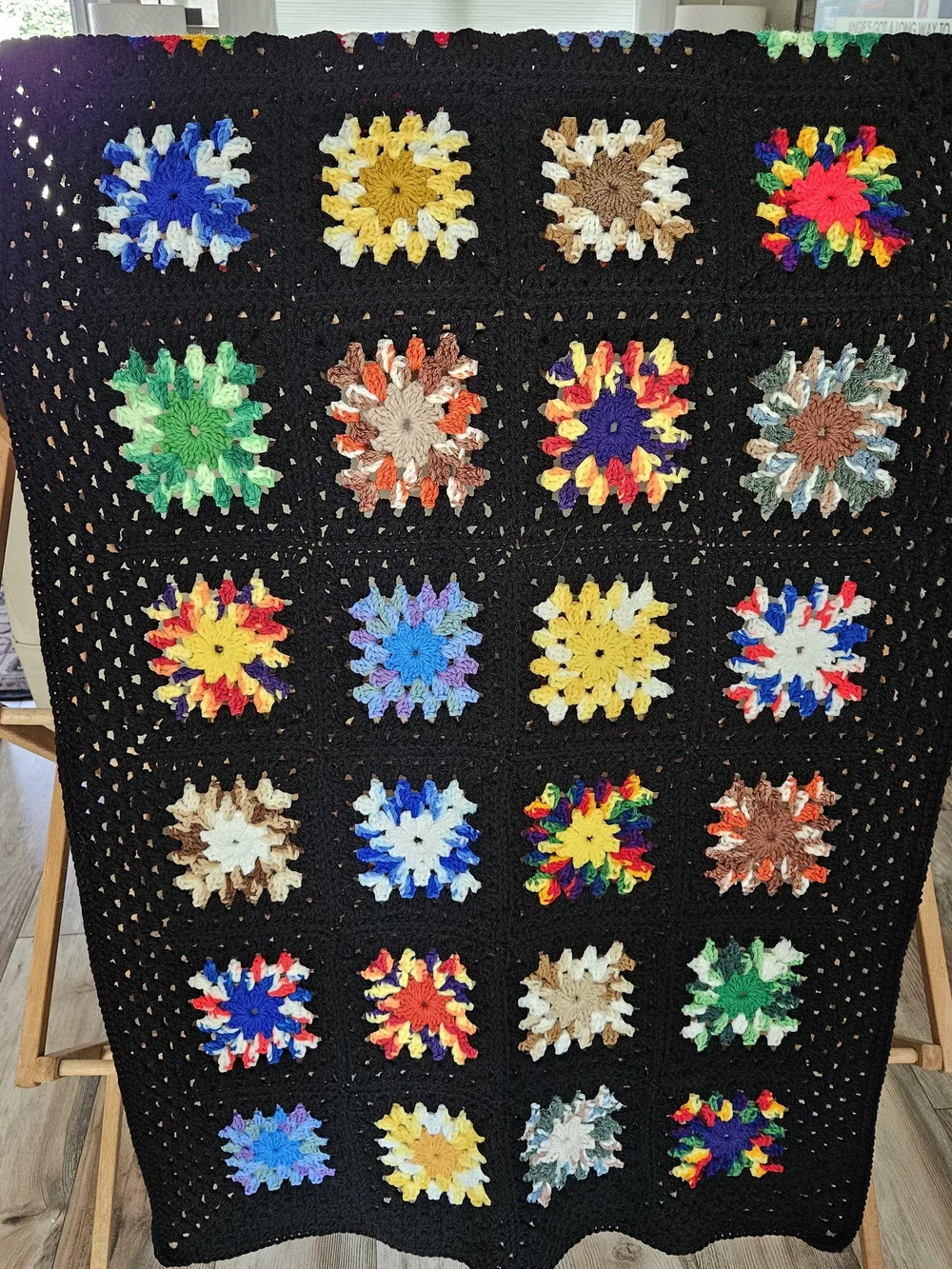 Vtg 1970s Crochet Granny Square Afghan Blanket Roseanne Throw 31x60 Pristine